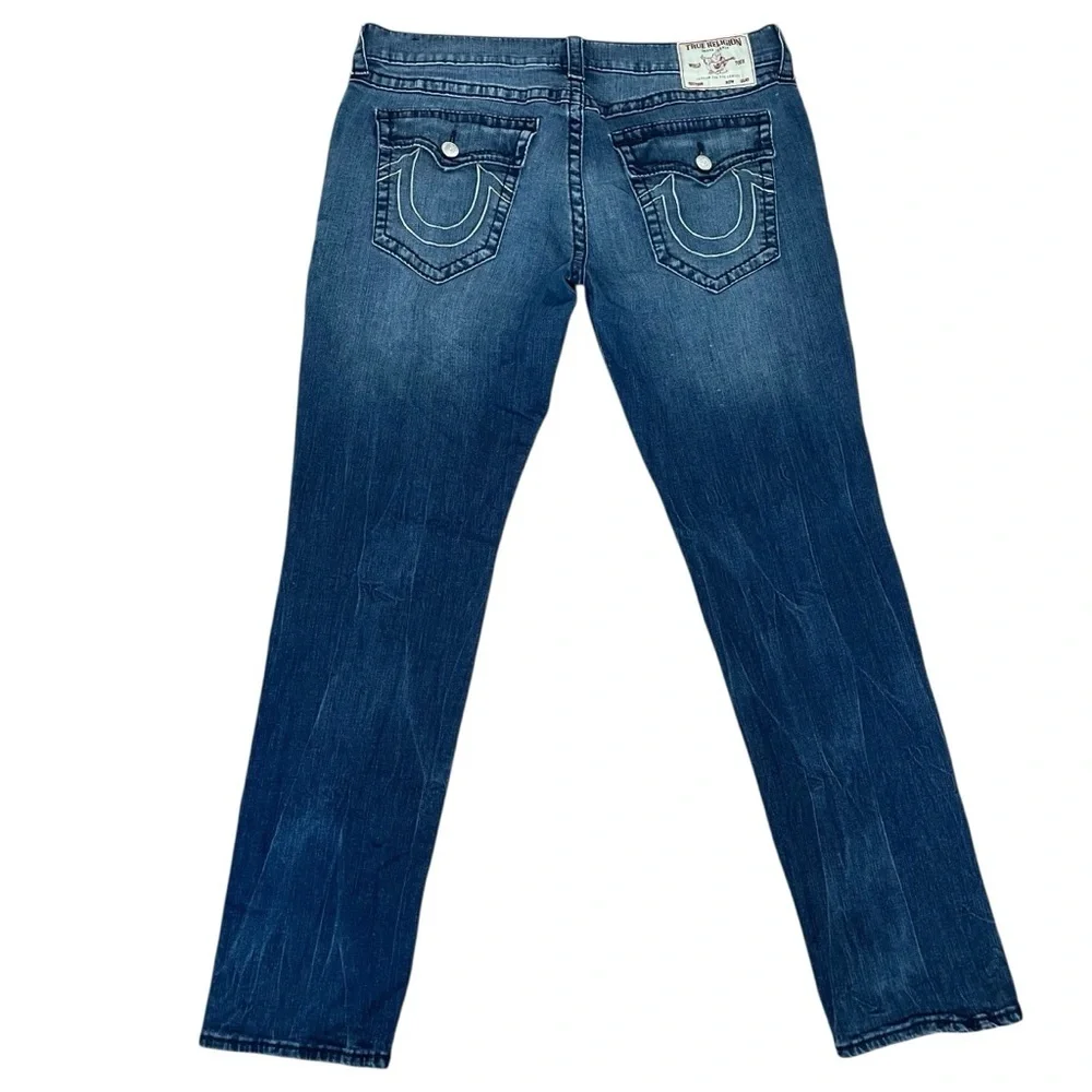 True Religion Jeans Mens 38X33 Blue Denim Geno Relaxed Slim Faded Casual